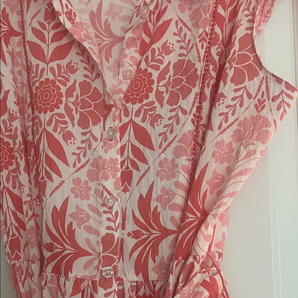 Ellen Tracy Coral and White Floral Tie-Waist Midi Dress - Picture 4 of 8